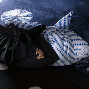 有松絞りと名古屋黒紋付染めのアメニティポーチは、お持ち帰りいただけます